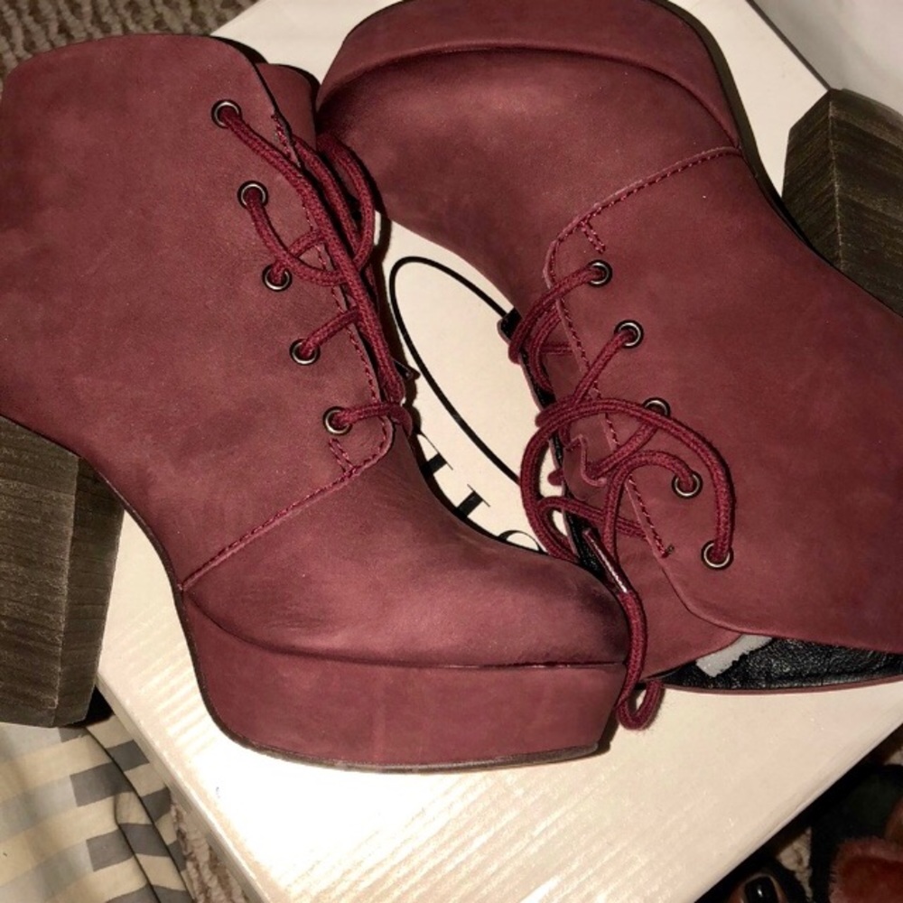 STEVE MADDEN Raspy burgundy lace up booties